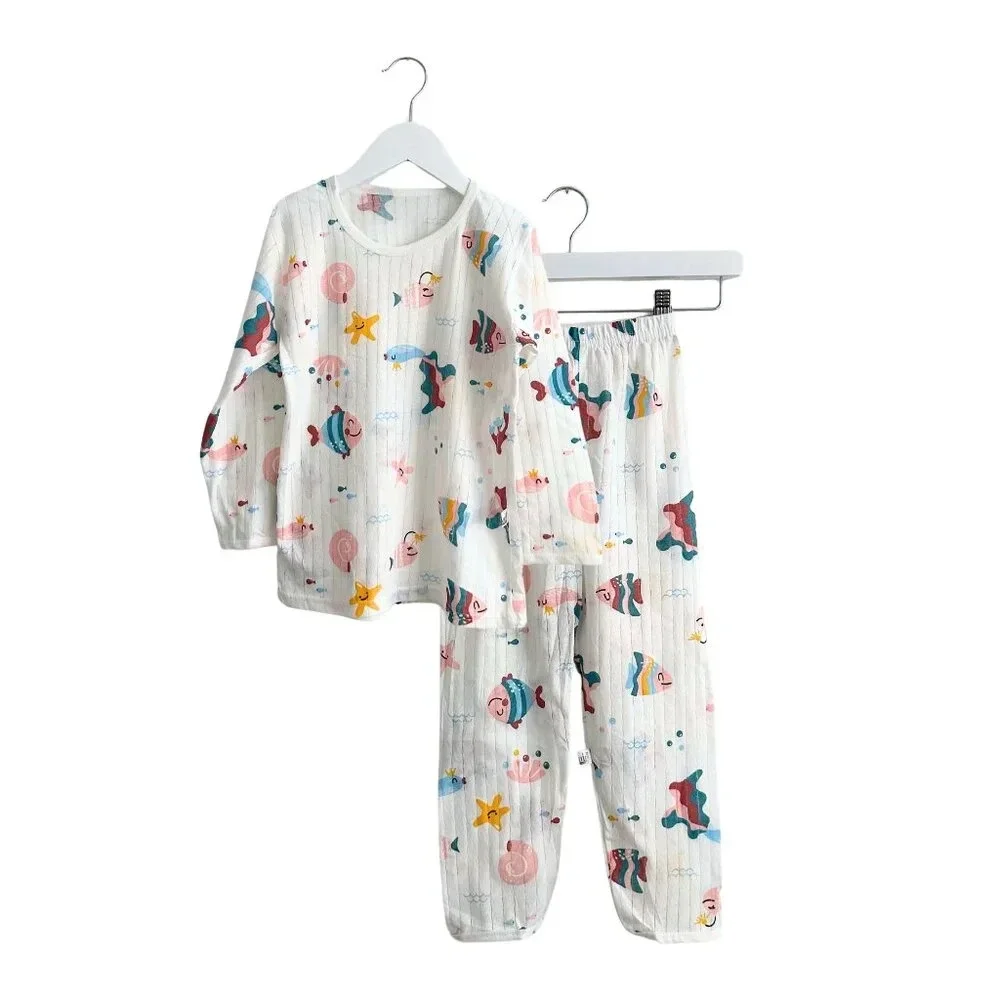 NWT Cute Girls Sleep N' Play Short Sleeve Top & Pants Pajamas Set Sea Fishes 7Y